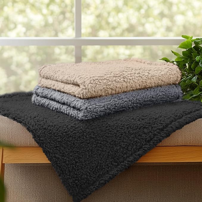 1 Pack 3 Calming Blankets Fluffy Premium Fleece Pet Blanket Soft Sherpa Throw for Dog Puppy Cat Beige/Black/Grey Small (23" x16'') | Fluffy Throw Blanket Washeble for Crate Bed Couch Indoor. Cozy Pet Blanket, Puppy Essentials Dog gift,Beige/Black/Grey,...