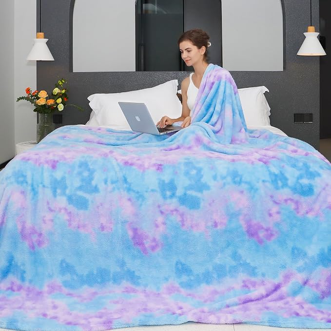 MUGD Lightweight Blanket Fleece Large Blanket Blue Throw Blanket for Bed Queen Size