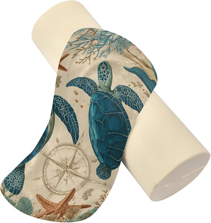 Sea Turtle Corals Starfish Neck Roll Pillow Bolster Round Health Memory Foam Long Cervical Cylinder Pillows with Removable Washable Cover for Body Bed Legs Back Yoga