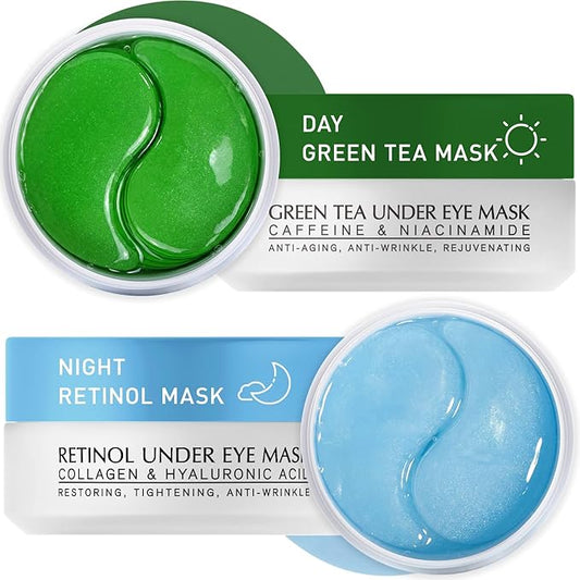 Under Eye Patches Kit: 120 Pcs Retinol & Green Tea Gel Eye Mask for Dark Circles, Puffiness and Wrinkles - Day & Night Skin Treatment Pads with Niacinamide, Collagen & Vitamin C (2 Pack)