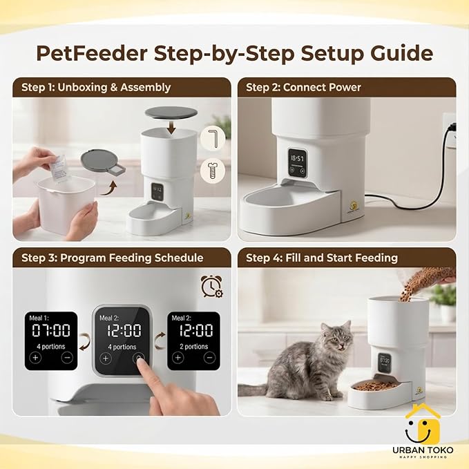 Automatic Pet Feeder for Cats & Dogs – 4L Button Type Programmable Timed Food Dispenser with Portion Control, Battery Backup, and Secure Locking Lid for Healthy Pet Routines
