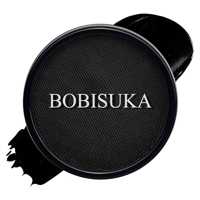 BOBISUKA Black Face Body Paint, Water-Based Face Painting Kit & Body Paints, Kids Adults Facepaint for Halloween Clown Goth Skeleton Skull SFX Makeup, Costume Cosplay Party Art Theater & Stage