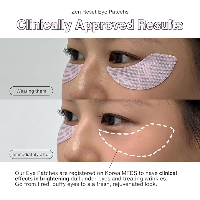 Zen Reset Eye Patches for Rejuvenating, Cooling, and Depuffing Under-Eyes and Dark Circles | Caffeine, TXA & Niacinamide | Korean Skincare (6 Pairs, 12 Patches)