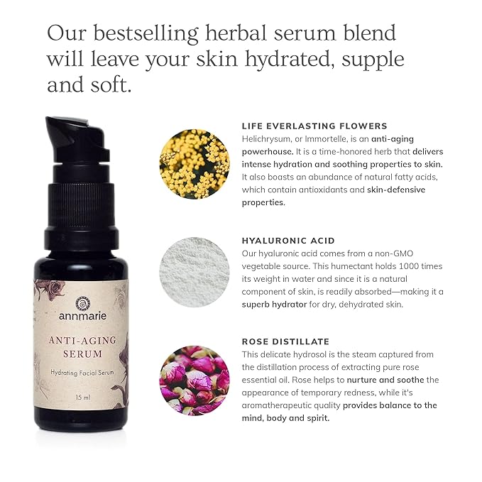 Annmarie Skin Care Anti-Aging - Aloe-Vera Based Serum with Hyaluronic Acid & Herbal Extracts. Hydrating & Firming Serum for Dry Skin, Fine Lines & Wrinkles, For All Skin Types (30ml, 1.0 fl oz)