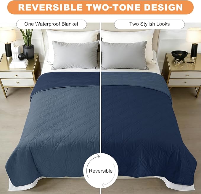 100% Waterproof Bed Cover Dog Blanket,Berlin Blue+Navy Blue 42"x50" | ,7-Layer Reversible Couch Covers for Dogs Met for Sofa Furniture Car Camping