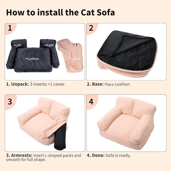 KHONSU PET Pink Cat Couch Sofa Bed - Fluffy Orthopedic Pet Lounge for Indoor Cats, Removable Washable Cover, Supportive Kitten Couch, 30 inch