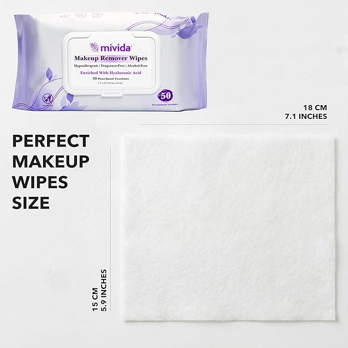 mivida Hypoallergenic Makeup Remover wipes Bulk with Hyaluronic Acid, 200 count (4×50) Value Pack, Fragrance Free Makeup Wipes for Sensitive Skin, Alcohol Free Make up Remover Facial Wipes