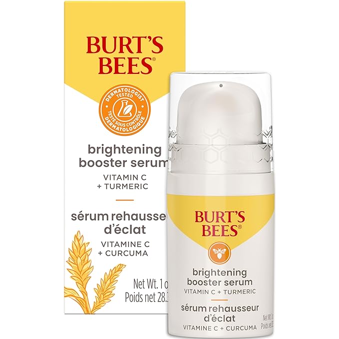 Burt's Bees Vitamin C Turmeric Facial Serum, Brightens Skin & Visibly Reduces Dark Spots, Fine Lines & Wrinkles, Naturally Hydrating, Lightweight - Brightening Booster (1 oz)