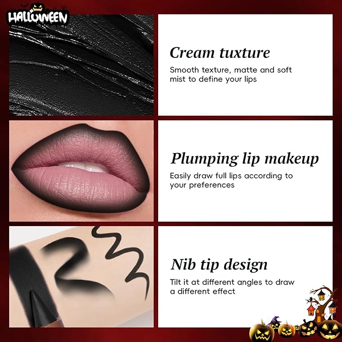 Lip Liner Gloss Set, Black Plumping Lip Liner Lip Pencil Moisturizing Lightweight Lip Gloss Lip Combo, High Shine Glossy Lip Tint Lip Stain Makeup Long Lasting Lip Contour for Women