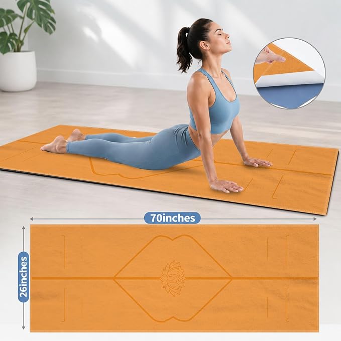 Yoga Mat Towel, Hot Yoga Non Slip with 4 Corner Pockets, 70 x 26 in | Soft Absorbent Microfiber With Four Corner Pockets, Fits Over Yoga Mats For Hot Yoga, Pilates, Gym, And Travel