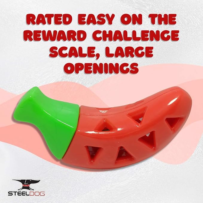 Steel Dog Treaters Chili Pepper, Dog Toy for Boredom and Stimulation, Treat Dispensing, Interactive Dog Puzzle Toys for Small, Medium, Large Breed