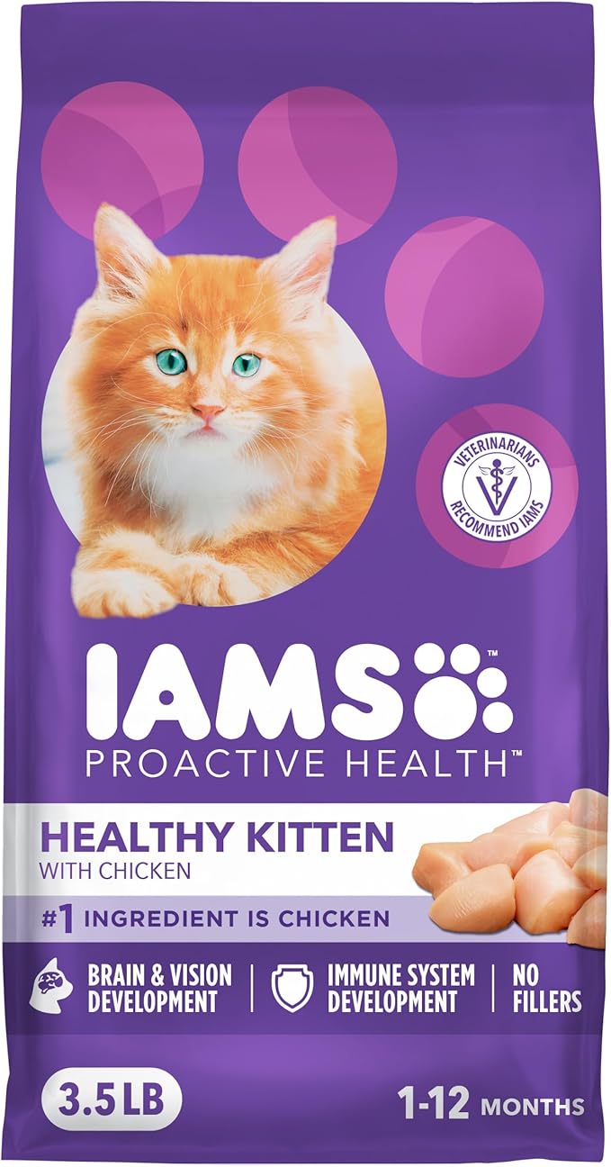 IAMS Proactive Health Healthy Kitten Dry Cat Food, Chicken, 3.5 lb | Veterinarian-recommended, real chicken #1 ingredient, Omega-3 DHA & taurine, supports digestion, skin health, immune system