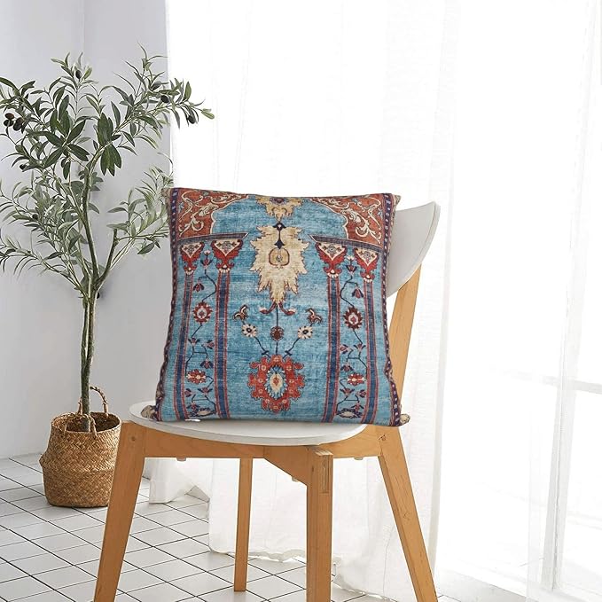 Antique Persian Silk Rug Print Pillow Covers Decorative Square Throw Pillowcase 18x18 Inch Couch Cushion Cover for Home Decor Living Room Bedroom College Dorm Bed Car Sofa