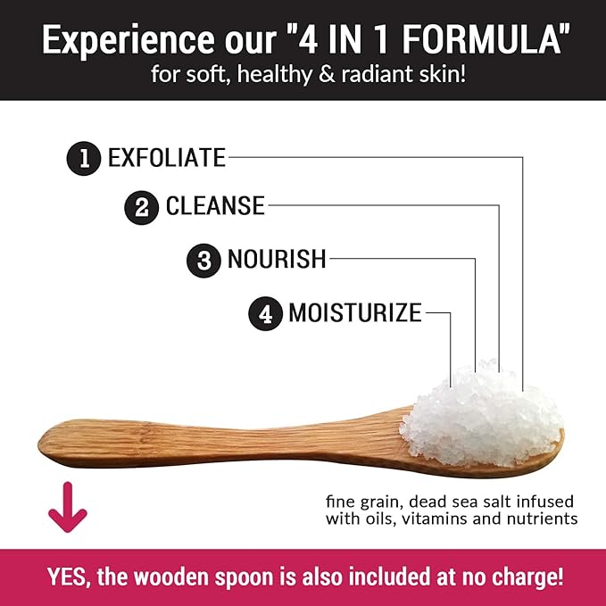pureSCRUBS Premium Unscented Body Scrub Set - Large 16oz Dead Sea Salt Body Scrub With Infused Essential Oils & Nutrients, Includes Wooden Spoon, Loofah & Oatmeal Exfoliating Bar Soap