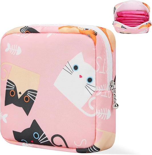 Likesing Period Bag Pouch, Canvas Sanitary Napkin Storage Bag for Girls Womens, Portable Sanitary Napkin Period Pad Pouch for Purse, Small Make Up Bags(5170, Pink)