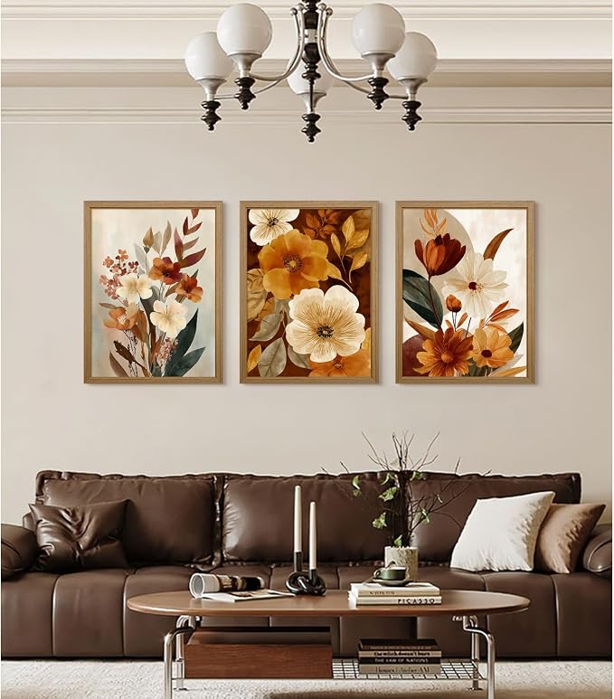 Boho Flower Wall Art Vintage Abstract Floral Prints Botanical Canvas Wall Decor Flower Farmhouse Pictures Fall Plant Poster Rustic Autumn Floral Artwork for Bedroom Living Room 16x24x3 Inch Framed ﻿