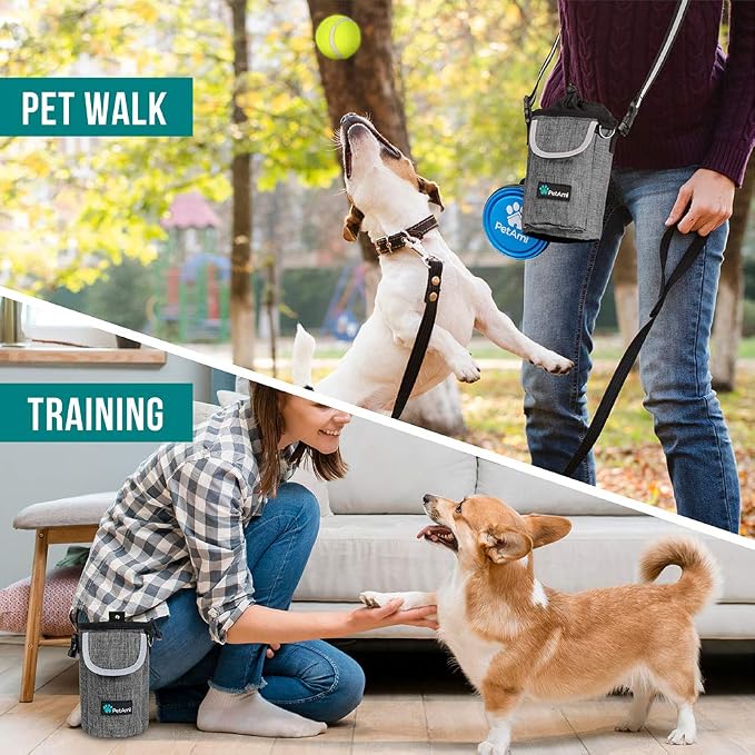 PetAmi Dog Treat Pouch, Large Hands-Free Training Bag, Gray