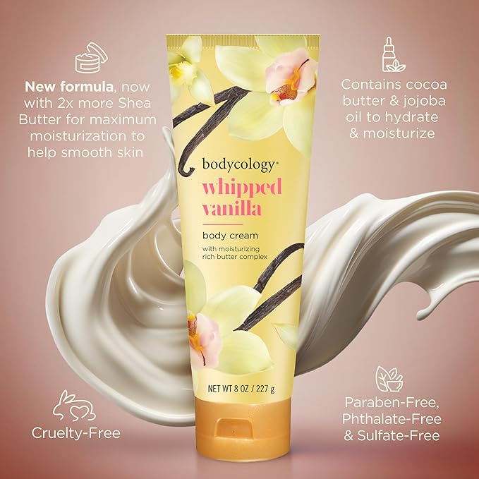 Bodycology Shea Butter Body Cream, Whipped Vanilla, 8 oz (Pack of 2)