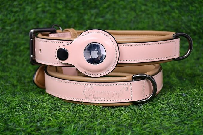PAWSOFT® Airtag Leather Dog Collar for Medium Large and Extra Large Dog - Soft Padded, Heavy Duty Dog Collar Rust Proof Metal Buckle, Gift for Pets Size-XL (Fits Neck 21-25 inches) Pink