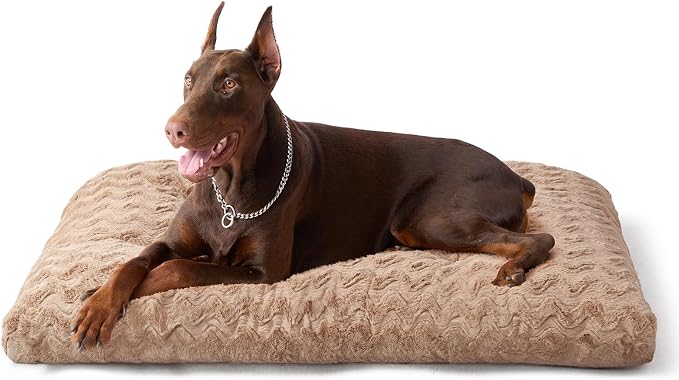 EHEYCIGA Washable XL Dog Beds Large Sized Dog, 44x32 Inch Pet Bed, Camel | Plush and Comfy Kennel Pad, Soft Dog Crate Mat, Deluxe Pet Sleeping Mat, Large Bed for Dog Up to 85 lbs