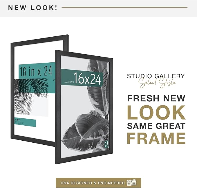 MCS Studio Gallery 16x24 Poster Frame Black Woodgrain Engineered Wood, Vertical & Horizontal Wall Hanging Large Picture Frame for Photos, Posters & Art Prints (1-Pack)