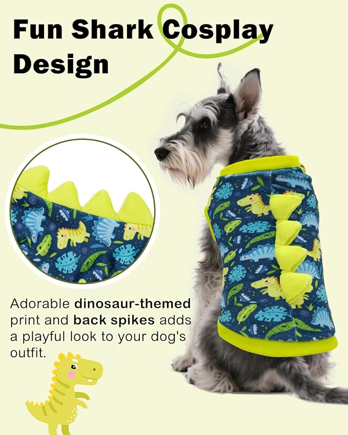 CuteBone Dinosaur Costume Dog Shirt, Stretchy Velvet T-Shirt Clothes for Small Dogs, Soft & Breathable Pet Tee Outfit Cat Apparel for Daily Wear, Cozy Pullover Design Puppy Fashion COSBX06XS