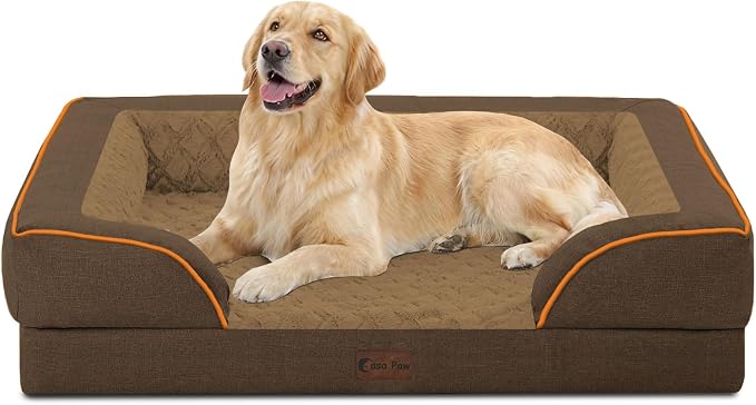 Waterproof Orthopedic Dog Bed for Large Dogs, 36x27in, Brown | Orthopedic Foam Relieves Joint Pressure, Bolsters Supports Head And Neck, Washable Cover, Non-Slip Bottom