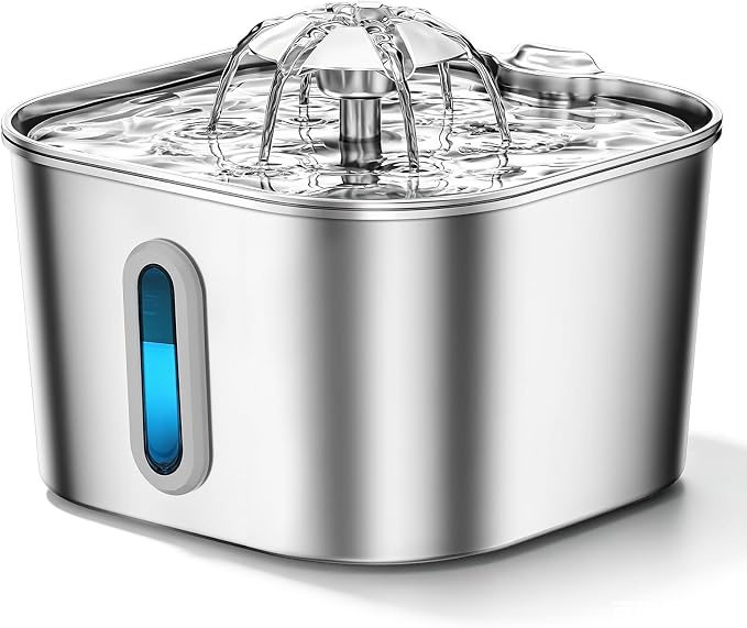 Cat Water Fountain Stainless Steel 74oz/2.2L with 3 Filters & 3 Sponges | Indoor Pet Water Dispenser-Automatic Silent Small Dog Fountains for Drinking-Auto Metal Watering Bowls-Gifts for Kitty Animal