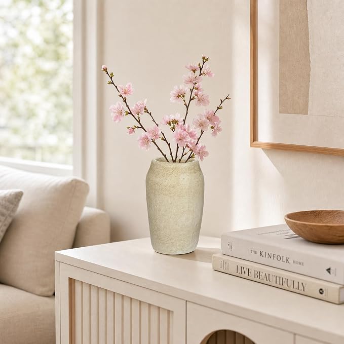 Briful Rustic Vase for Farmhouse Tabletop Decor, 6.8" Small Ceramic Vase, Distressed Antique Earthenware Vase for Modern Farmhouse, Bookshelf Kitchen Counter Mantle Shelves Bedroom Home Office Decor