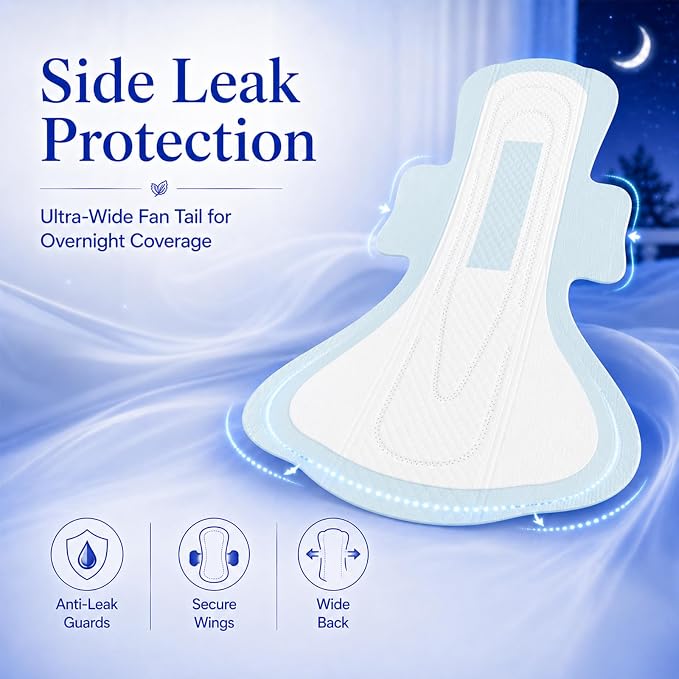 BST Mint Fresh Regular Night Pads for Women, Period Pads with Wings, Feminine Care, Heavy Absorbency, Odor Control Unscented Sanitary Napkins（Overnight, 10 Count,Packaging May Vary）