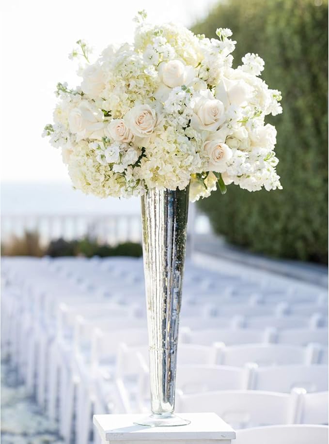 WGV Trumpet Glass Vase, Open 4", Height 20", (Multiple Sizes Choices) Clear Tall Pilsner Floral Planter Container Centerpiece, Wedding Event Home Decor, 1 Piece (VTV0420)