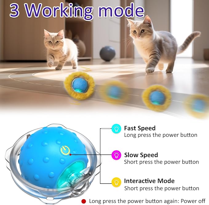 Giociv Interactive Cat Toys Ball Fast Rolling in Pouch, Motion Activate Chirping Cat Toy Hide and Seek Mouse Catching Game (Blue)