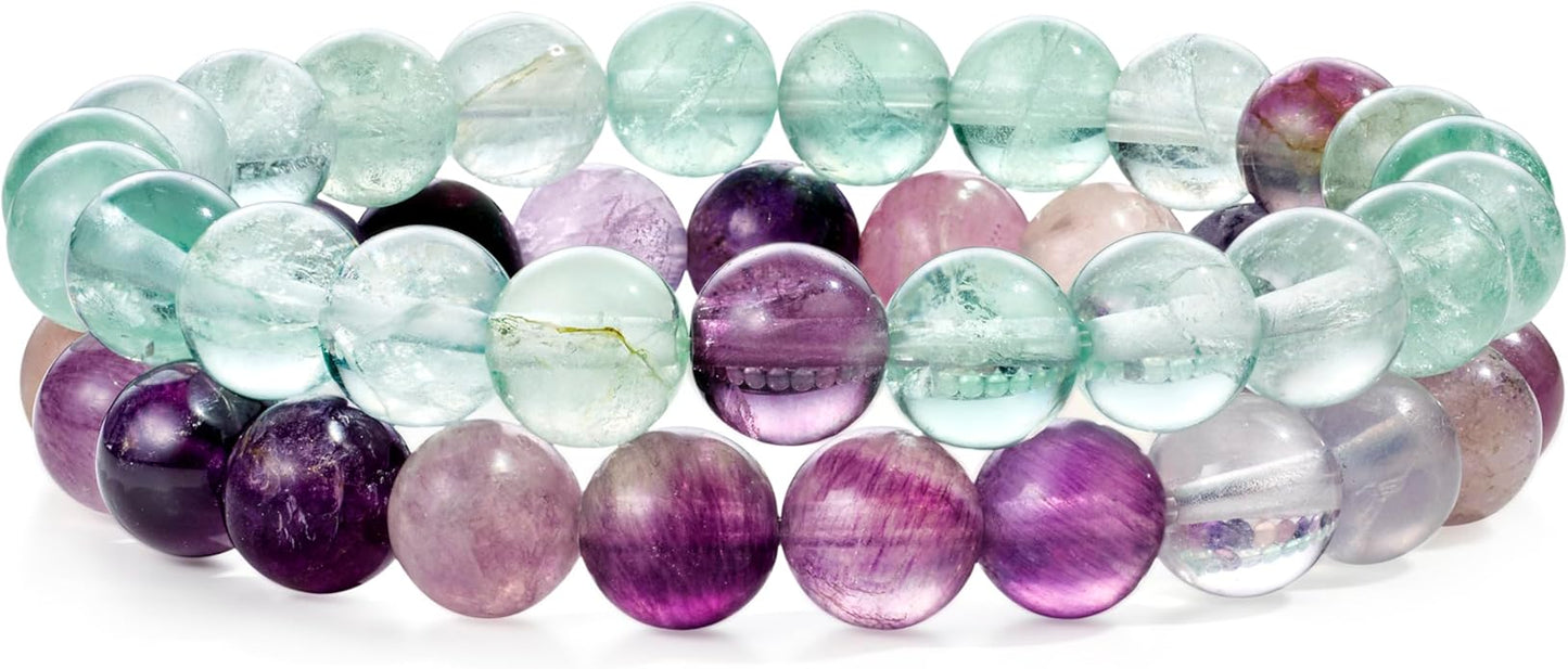 Bivei Natural Gemstone Semi Precious Healing Crystals Handmade Stretchy Round Beads Bracelet,Stocking Stuffers for Women Enhance Positive Energy