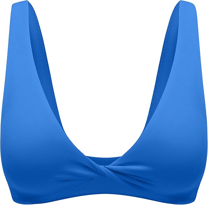 CRZ YOGA Butterluxe Front Twist Deep V Neck Sports Bras for Women - Wide Straps Padded U Back Yoga Crop Top
