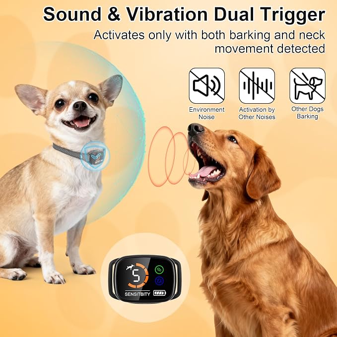 ETACCU Dog Bark Collar，Waterproof Rechargeable Digital Ultrasonic Bark