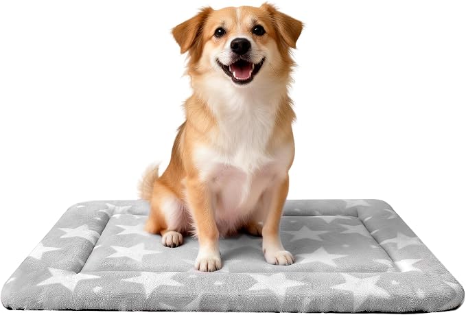 Dog Bed Mat – Soft & Comfortable Dog Kennel Pad for Crate – Durable Crate Bed & Mat for Dogs & Cats – Ideal for Crate, Kennel, and Home Use (Big&Little Stars Grey, M(30"*20"*1.5"))