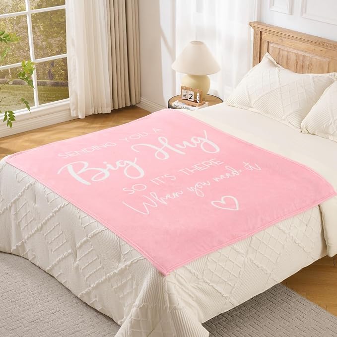 Thinking of You Gifts for Women Men – Get Well Blanket 50x60 Inch, Pink Flannel Comfort Hug Blanket, Sympathy Throw for After Surgery, Chemo, Illness, Recovery