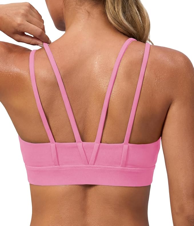 Aoysky Sports Bras for Women Buttery Soft Strappy Padded Sports Bra Double Spaghetti Straps Wireless Yoga Workout Crop Tops