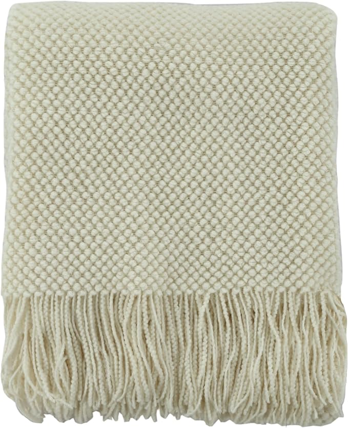 CREVENT Lightweight Knit Throw Blanket for Couch Sofa Chair - Soft and Decorative for Spring Summer Fall (50''X60'' Ivory/Off White)