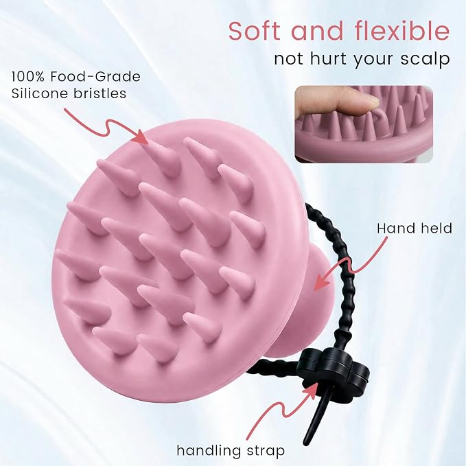 100% Silicone Scalp Massager,Scalp Scrubber for Hair Growth,Pink | 1 PCS Gift Box,2 Seamless Hair Clips Included,Soft-touch Grip,Quick lathering,Anti-Dandruff, Wet & Dry Use for All Hair Types