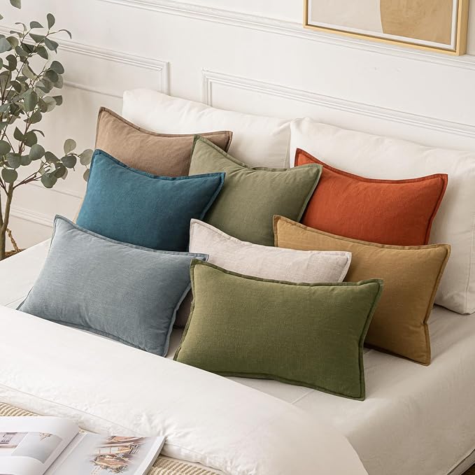 MIULEE Decorative Linen Euro Sham Pillow Covers 24x24 Inch Green | Boho Farmhouse Neutral Couch Throw Pillows for Bed, Pack of 2 Accent Modern Pillowcases, Sofa Livingroom Home Decor