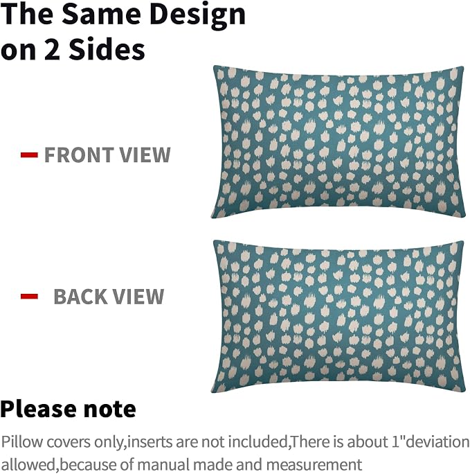 Aqua Cream Dots Lumbar Pillow Covers 12x20 Set of 2 Boho Design Polka Dot Print Throw Pillows Modern Outdoor Decorative Pillowcase Rectangle Linen Cushion Cases Decor for Sofa Couch Bed