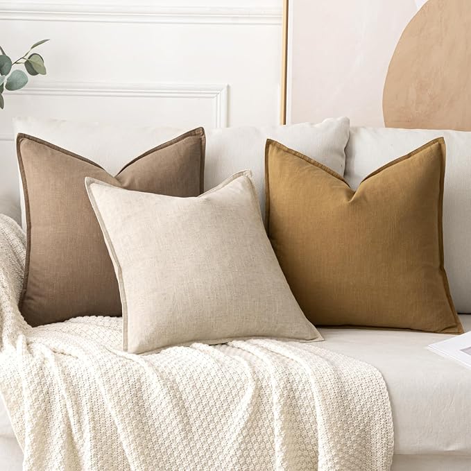 MIULEE Decorative Linen Euro Sham Pillow Covers 26x26 Mustard Yellow | Boho Farmhouse Neutral Couch Throw Pillows for Bed, Pack of 2 Accent Modern Pillowcases, Sofa Livingroom Home Decor