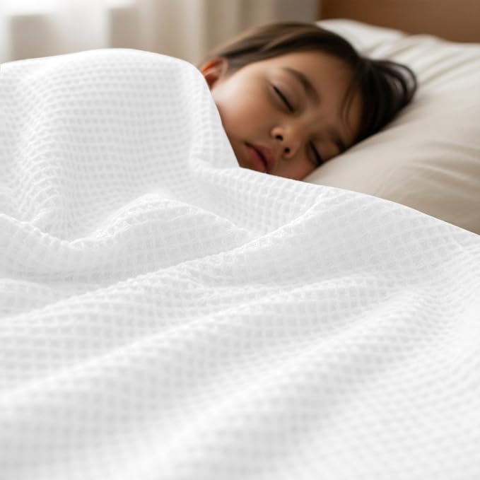 Utopia Bedding Cotton Blend White Waffle Blanket Twin - 90x66 Inches | Lightweight, Skin Friendly, Breathable, All Season, Luxury, Bed, Couch, Sofa