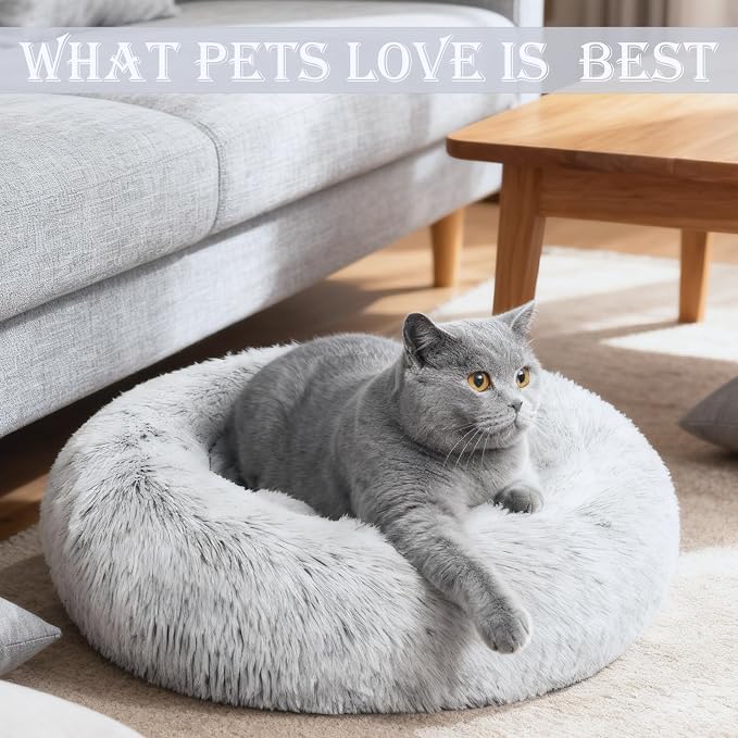 Washable Calming Dog & Cat Bed for Ultra Large Small Medium Size Pet | Donut Round Cute Warming Mat House Supply Indoor, 8 Sized Deal Necessity Essential Furniture for Boy Girl Puppy Kitten kitty