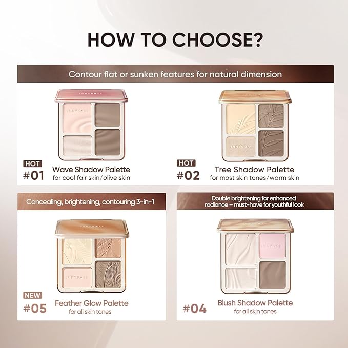 JUDYDOLL Highlight & Contour Palette, All-in-One Matte Highlighter Contour Compact, Natual Finish, Ultra-fine Powder, Blendable Face Makeup for All Skin Tones (New Version 04 Blush Shadow Palette)