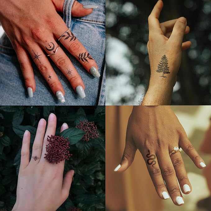 Small Temporary Tattoo Collection – Leaf, Tree, Butterfly, Dragonfly, Snake & Bee Designs, Long-Lasting & Realistic Nature-Inspired Semi-permanent Tattoos for Neck, Arm, Finger, Hand & Wrist