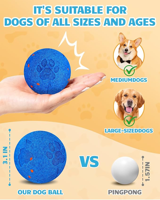 Interactive Dog Ball for Large Dogs, Self Moving Toy with Bouncing & Vibrating, 3.1" Chew-Resistant E-TPU, Indestructible, IPX7 Waterproof, Low Noise, Gift Bag – Perfect for Medium/Large Breed Dogs