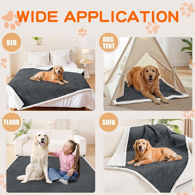 Smiry Waterproof Blanket Throw, Reversible Dog Blanket for Sofa Couch Bed | Soft Leakproof Sherpa Fleece, Washable Furniture Couch Protector for Large Dogs Cats, 60"x80", Dark Grey/White