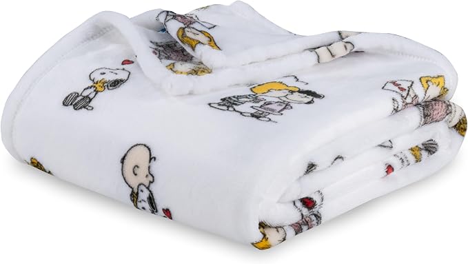 Berkshire Blanket Peanuts® VelvetLoft® Cute Character Snoopy Plush Oversized Throw Blanket, Peanuts I got a Valentine White (50in x 60in)